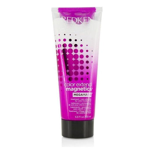Redken Color Extend Magnetics Mega Mask in a 6.8-ounce jar, nourishing hair mask with vibrant red packaging.