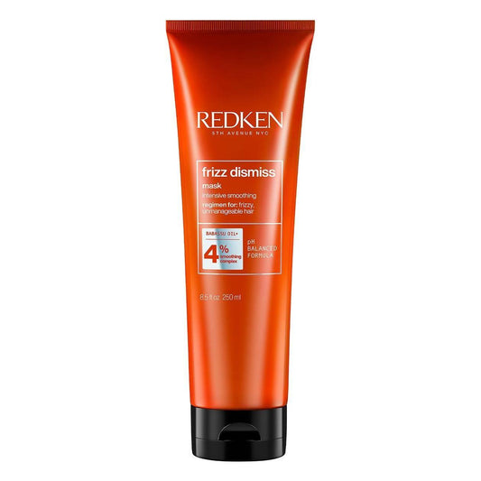 Redken Frizz Dismiss Hair Mask 250ml in a jar, smooths frizz and adds moisture for sleek, manageable hair.