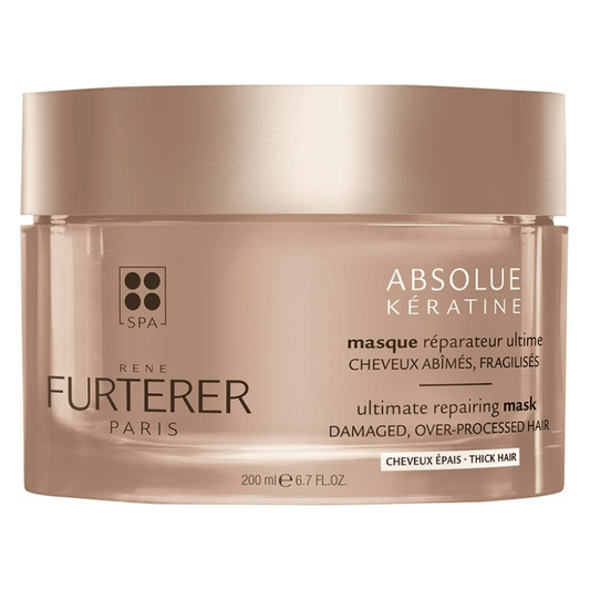 Rene Furterer Absolue Kératine Renewal Care Hair Mask in 7 oz jar, nourishing and repairing treatment for damaged hair