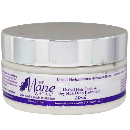 The Mane Choice Heavenly Halo Hair Mask 8 oz in a jar, creamy hair treatment for deep conditioning and hydration.