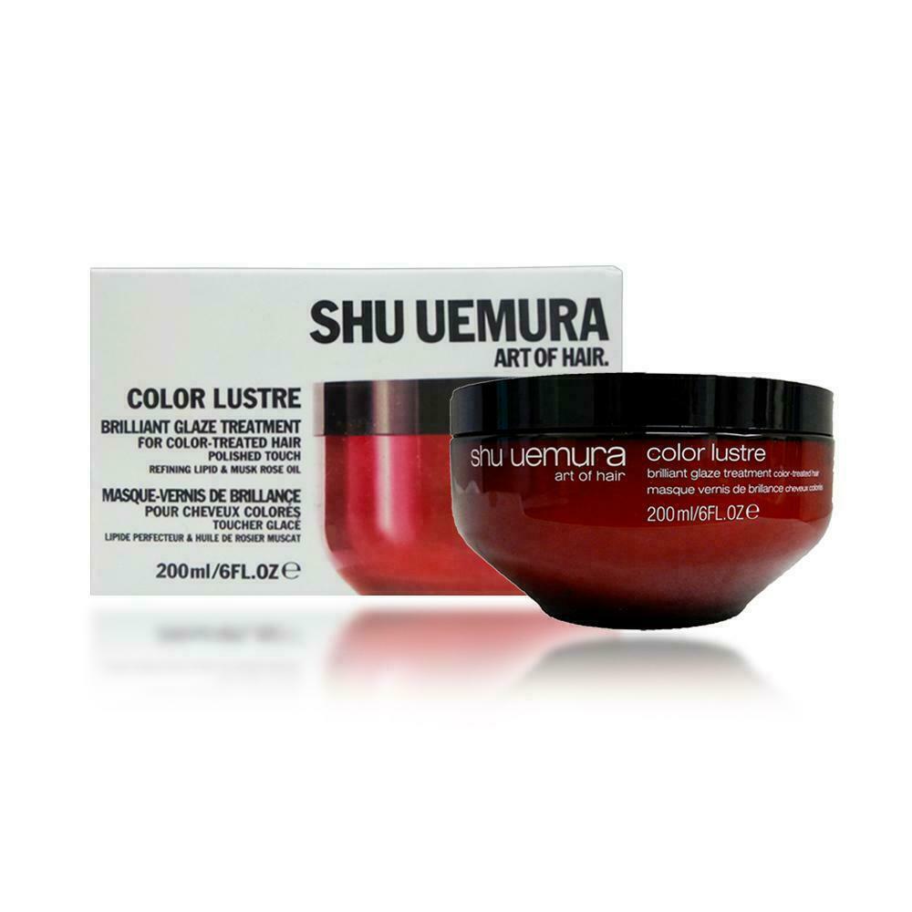 Shu Uemura Color Lustre color protecting hair mask in a 6 oz jar, designed to enhance and preserve hair color.