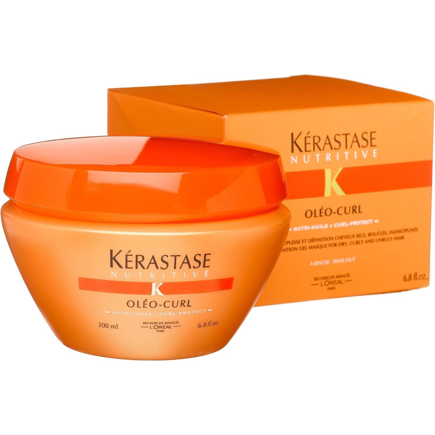 Kerastase Nutritive Oleo-Curl Hair Masque for dry, curly, unruly hair in 200ml jar, designed to define and nourish curls naturally.