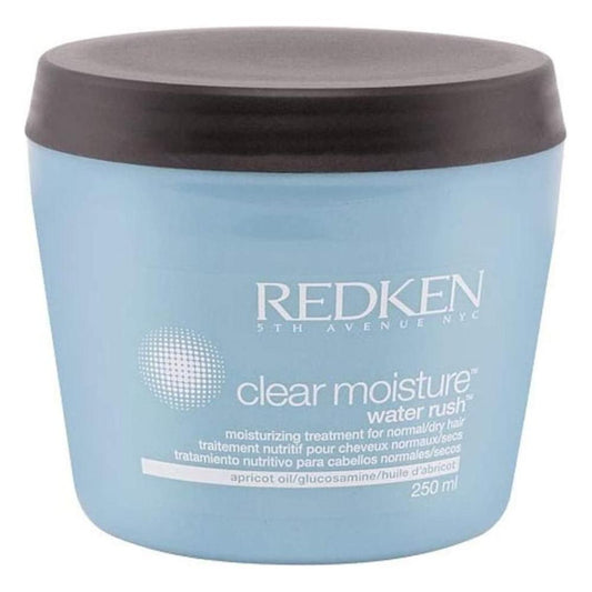 Redken Clear Moisture Water Rush moisturizing treatment in 250ml bottle, designed to hydrate and refresh hair.