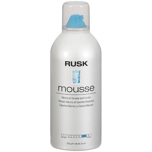Rusk Mousse Maximum Volume and Control hair mousse in 8.8 oz bottle, for styling and adding volume to hair.