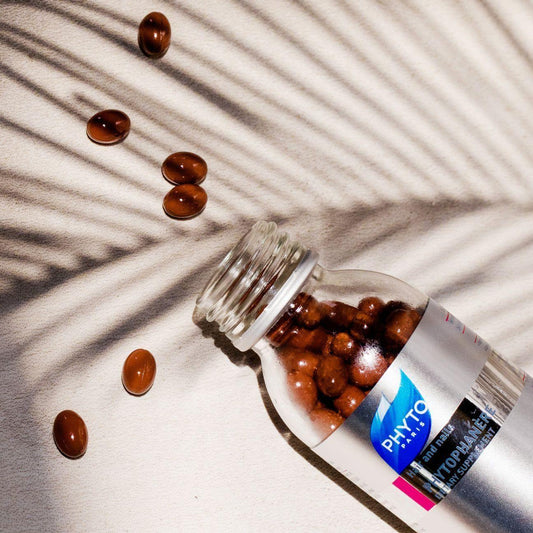 Phyto Phytophanere Hair & Nail Supplements capsules in a bottle, supporting healthy hair and nails, by Pasteur Pharmacy.