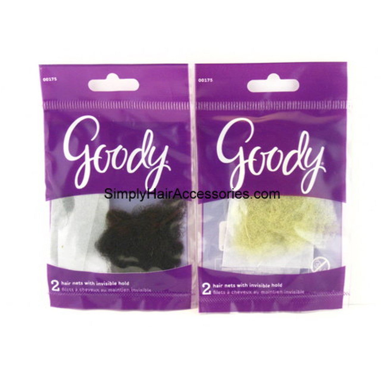 Pair of dark, invisible Goody hair nets from Pasteur Pharmacy for secure, discreet hair coverage in a 2-pack.
