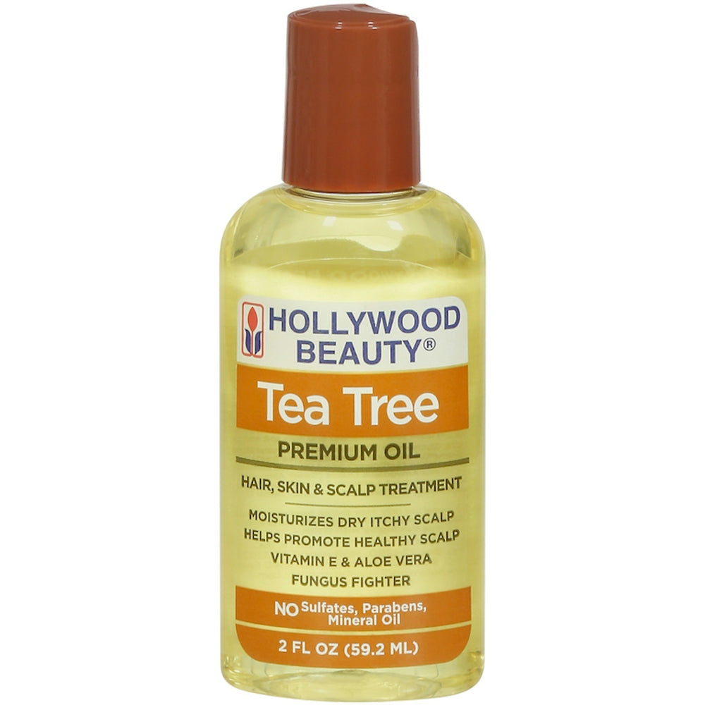 Pasteur Pharmacy Hollywood Beauty Tea Tree Oil hair and scalp treatment in a 2 fl oz bottle, used for nourishing skin and scalp.