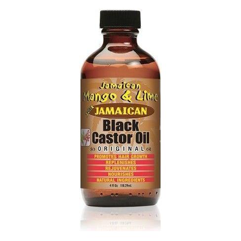 Jamaican Mango and Lime Black Castor Oil by Pasteur Pharmacy, 4 oz bottle of nourishing hair oil with vibrant label.