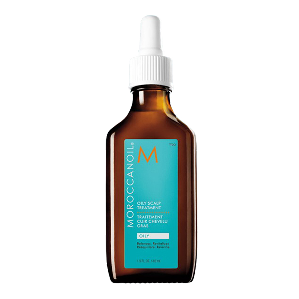 Moroccanoil Oily Scalp Treatment hair oil in 1.5 oz bottle, designed for oily scalp care and nourishing hair.