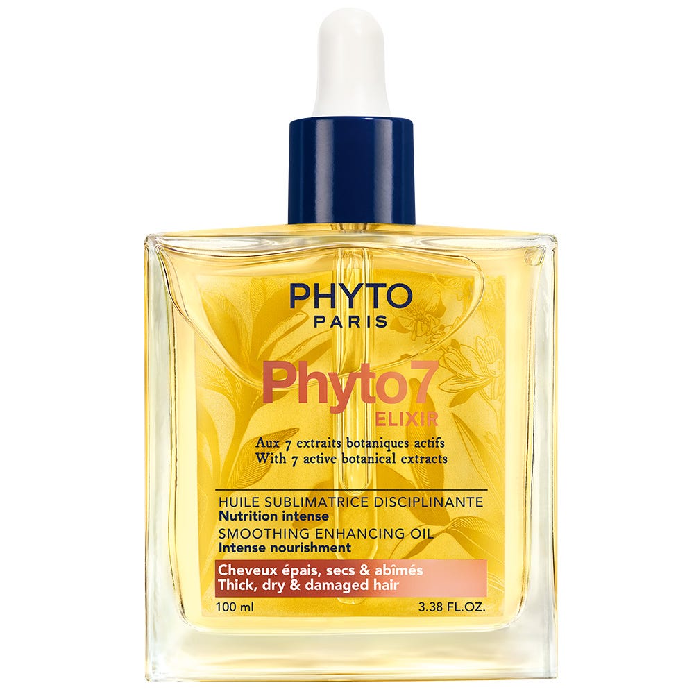 Phyto Phyto7 Elixir smoothing hair oil in a 100ml bottle, enhancing shine and softness for all hair types.