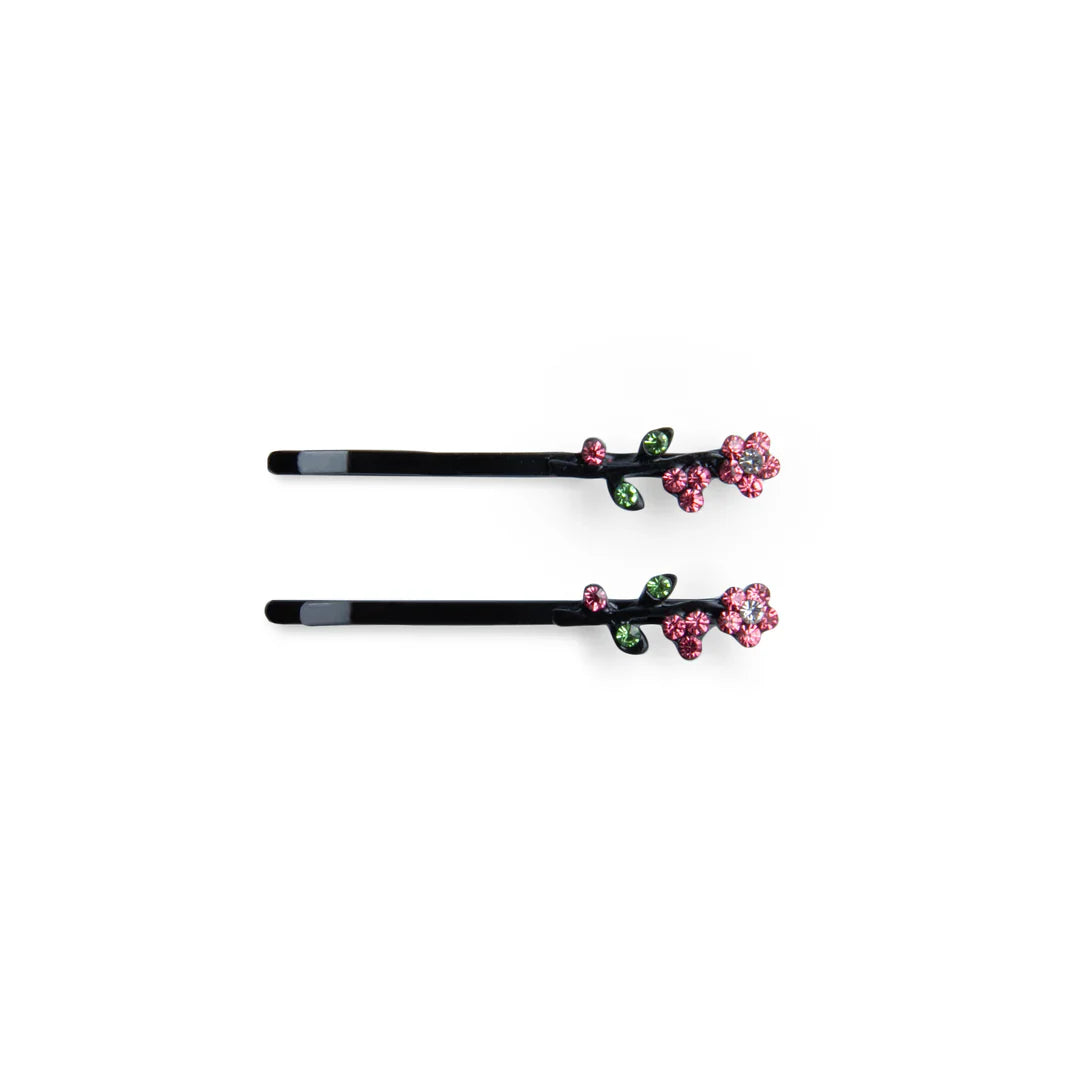 Pasteur Pharmacy Smoothies Flower Leave Gem Bob Hair Pins with flower and leaf designs featuring gem accents.