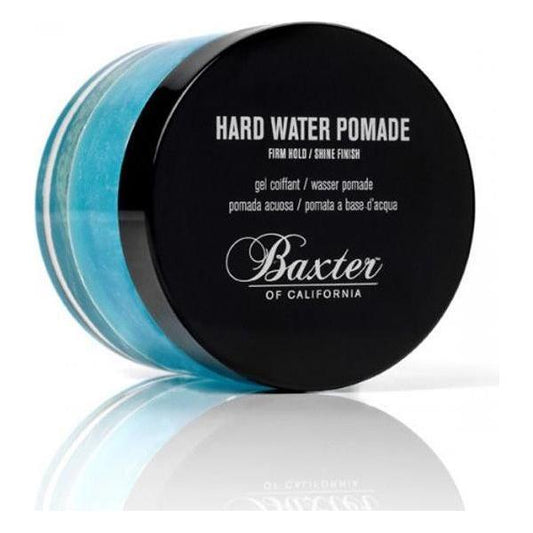Baxter of California Hard Water Pomade 2 oz hair pomade in a jar, used for styling and hold, with a sleek container.