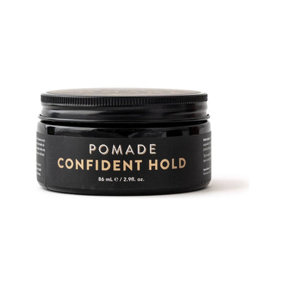 Educated Beards Pomade Confident Hold hair pomade by Pasteur Pharmacy in 86ml jar, with a shiny, styled hair appearance.