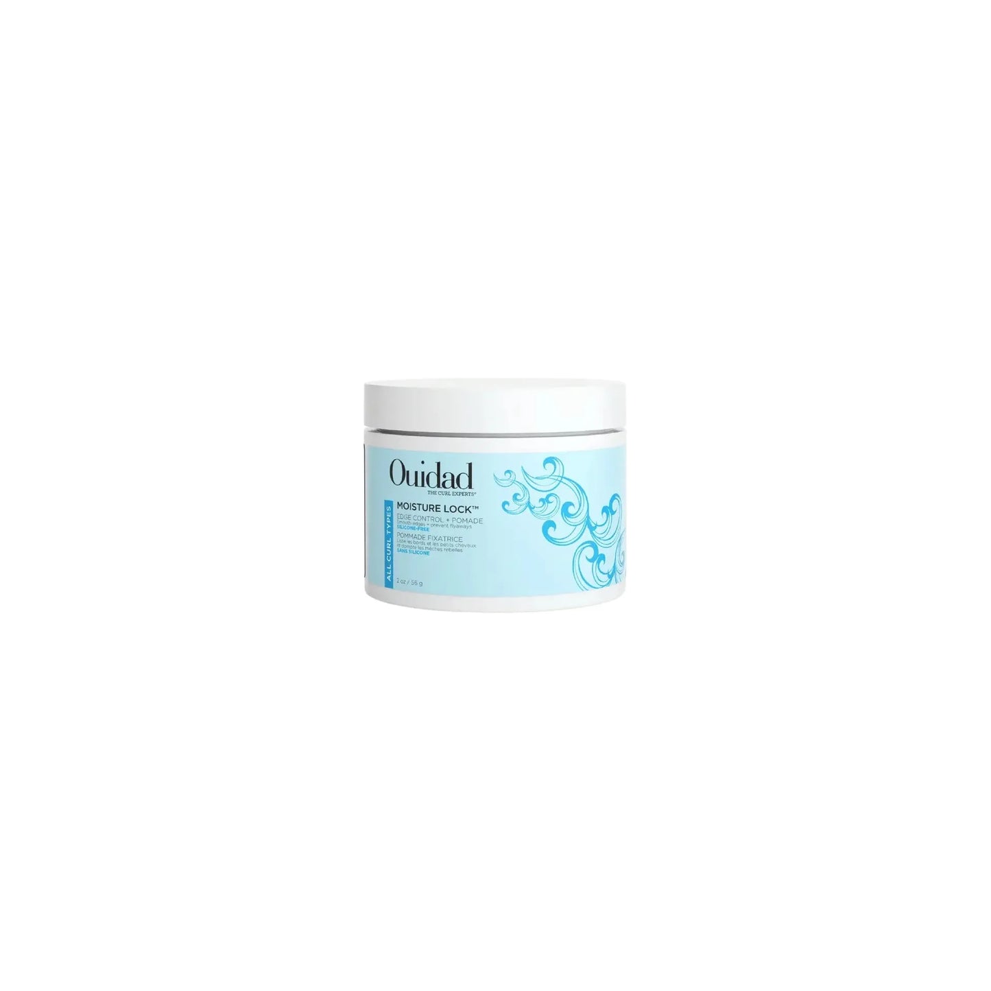 Ouidad Moisture Lock Edge Control and Pomade in 2 oz jar, natural hair styling product for smooth edges and moisture retention.