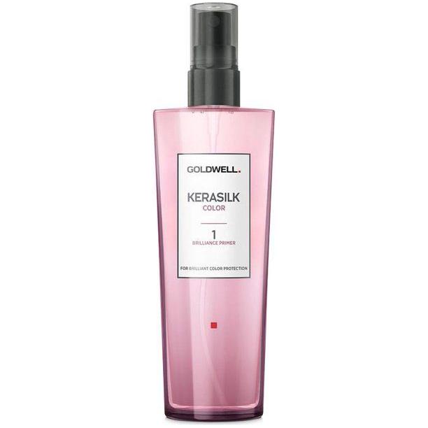 Goldwell Kerasilk Color 1 Brilliance Primer hair primer in 4.2oz bottle, designed to enhance color and protect hair.