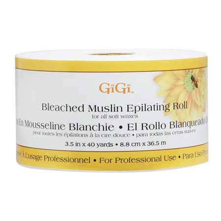 GiGi Bleached Muslin Roll for hair removal, 3.5 ft x 40 yards, soft muslin cloth used in waxing treatments.