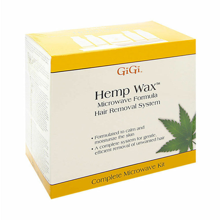 GiGi Hemp Wax Microwave Formula Hair Removal System Kit with wax warmer and applicator for smooth skin.