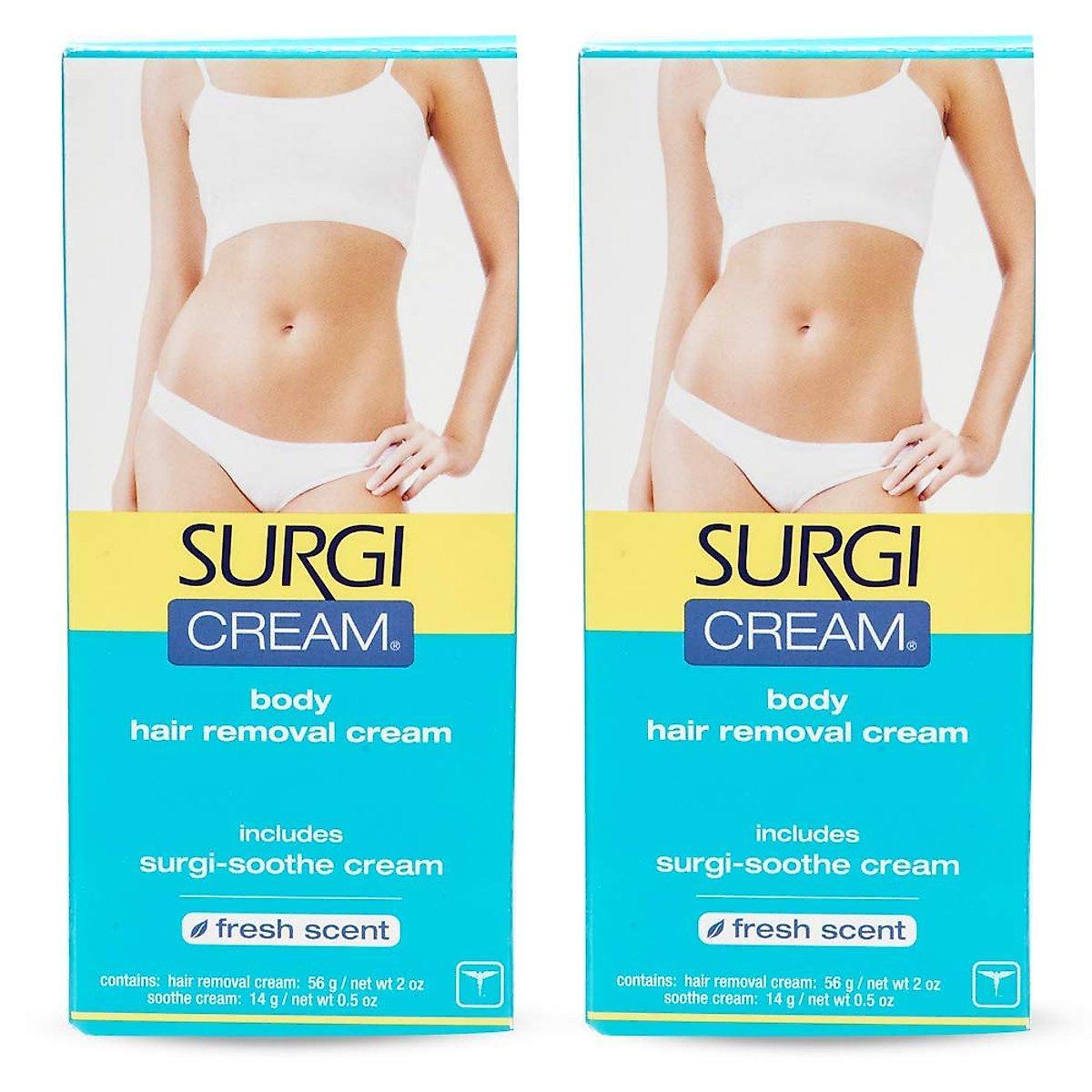Tube of Pasteur Pharmacy Surgi Cream Body Hair Remover with fresh scent, 2 oz, showing the product packaging and branding.