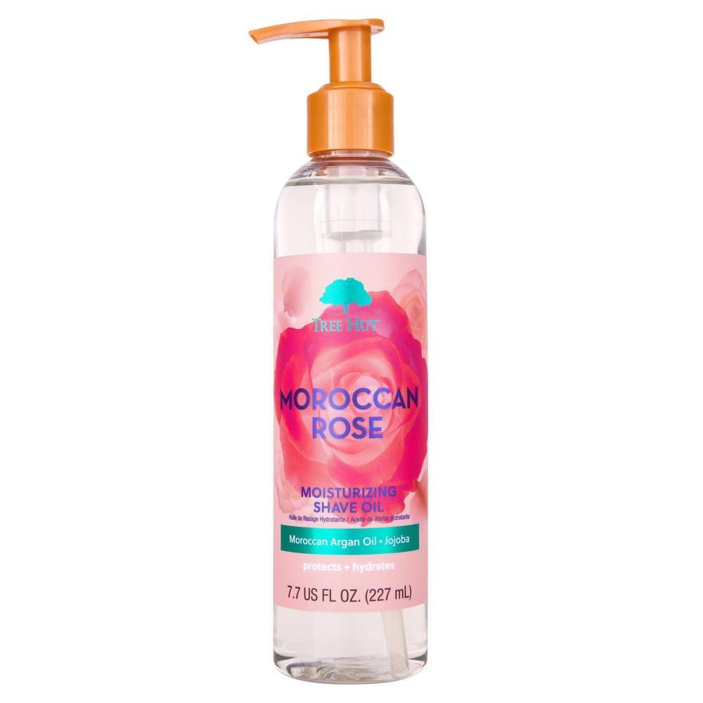 Tree Hut Bare Moisturizing Shave Oil with Moroccan Rose, 7.7 fl oz, for smooth hair removal and skin hydration.