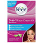 Veet 3-in-1 Face Cream Kit hair removal set with cream and accessories, designed for gentle facial hair removal.