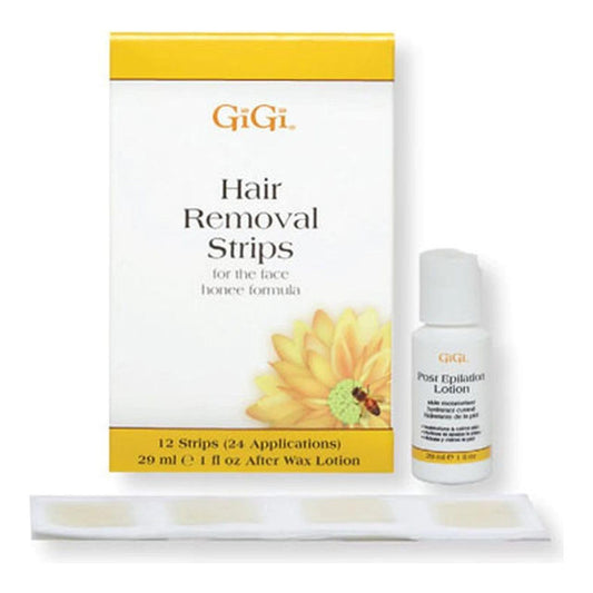 Gigi Hair Removal Strips with Honee Formula from Pasteur Pharmacy, 12 strips for easy at-home hair removal.