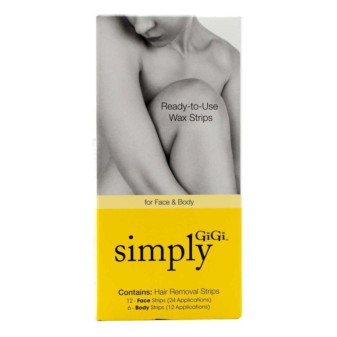 Gigi Simply Hair Removal Strips by Pasteur Pharmacy, 12 face and 6 body strips, for smooth, hair-free skin.