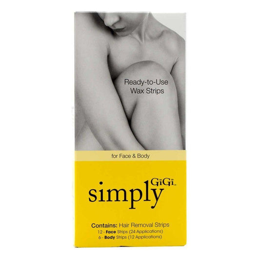 Gigi Simply Hair Removal Strips by Pasteur Pharmacy, 12 face and 6 body strips, for smooth, hair-free skin.