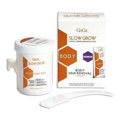 Gigi Slow Grow Facial Hair Removal 2-Step System by Pasteur Pharmacy, including applicators and hair removal cream.