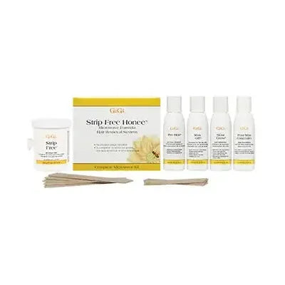 Pasteur Pharmacy Gigi Strip-Free Honee Microwave Hair Removal System 35-piece kit with 16 oz of hair removal formula.