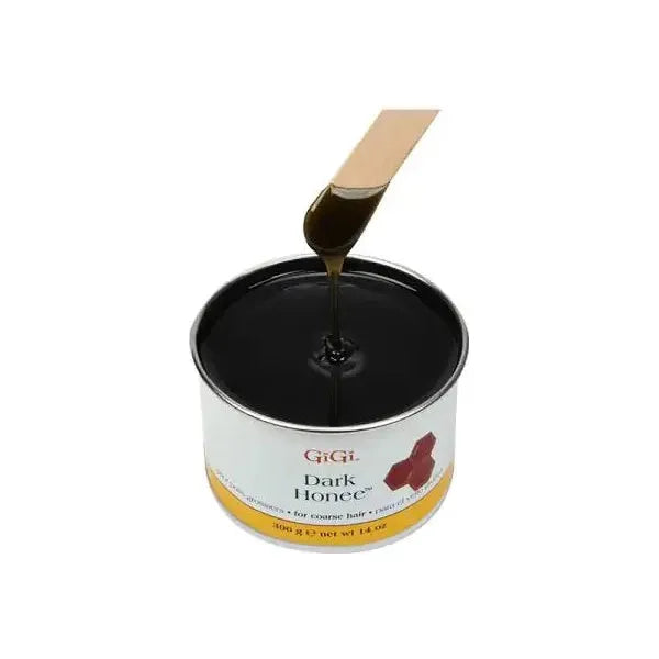 Gigi Dark Honee Wax 14 oz hair removal wax jar from Pasteur Pharmacy, dark honey-colored wax for effective hair removal.