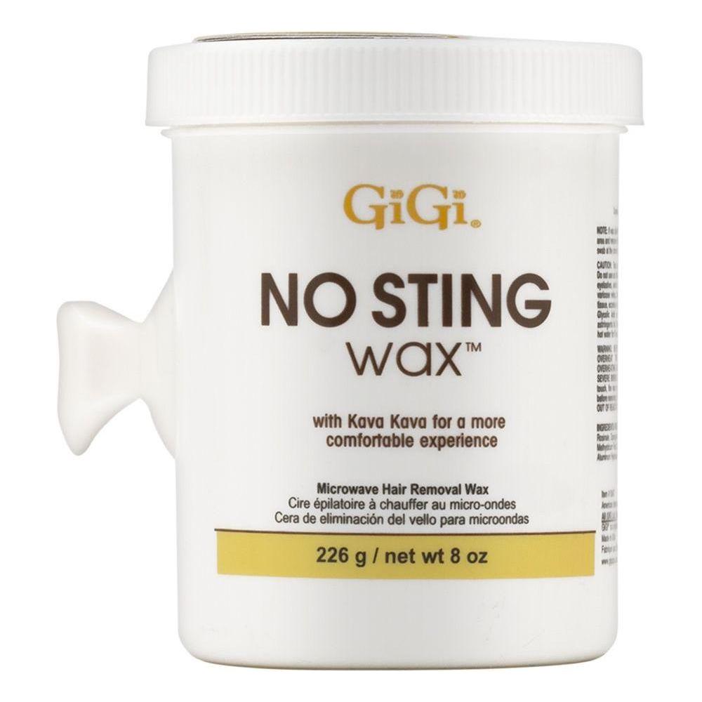 Gigi No Sting Microwave Wax 8 Oz by Pasteur Pharmacy, hair removal wax in a jar with a smooth, creamy texture for easy application.