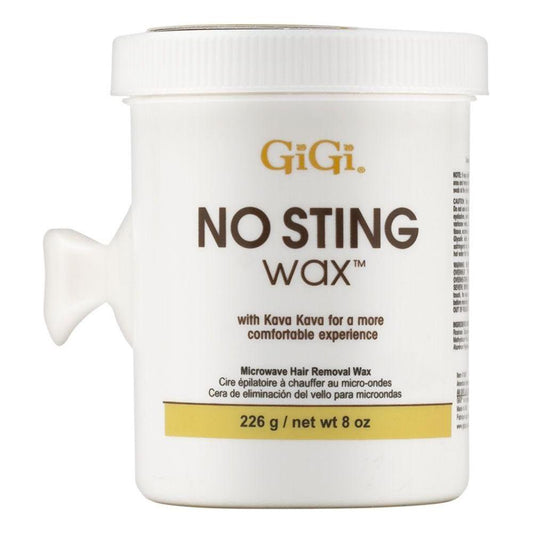 Gigi No Sting Microwave Wax 8 Oz by Pasteur Pharmacy, hair removal wax in a jar with a smooth, creamy texture for easy application.