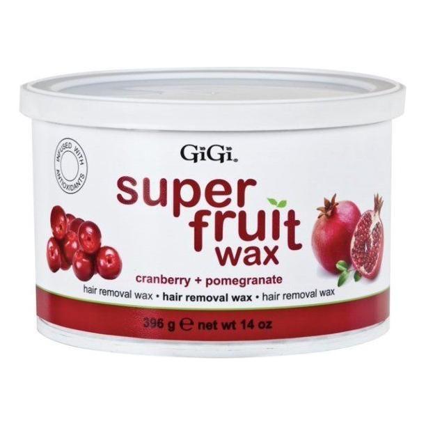 Gigi Super Fruit Wax Cranberry Pomegranate 14 oz hair removal wax jar with natural fruit ingredients and easy-spread formula.