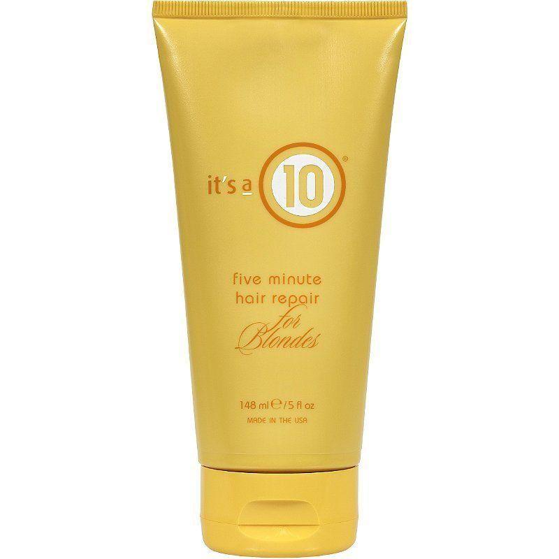 Bottle of Pasteur Pharmacy It's a 10 Five Minute Hair Repair for Blondes, a 5 fl oz hair treatment for blondes, with a white cap and label.