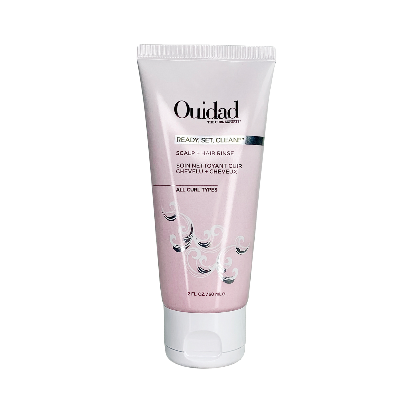 Ouidad Ready, Set Clean scalp and hair rinse in 2 oz travel size, gentle hair rinse for scalp and hair care.