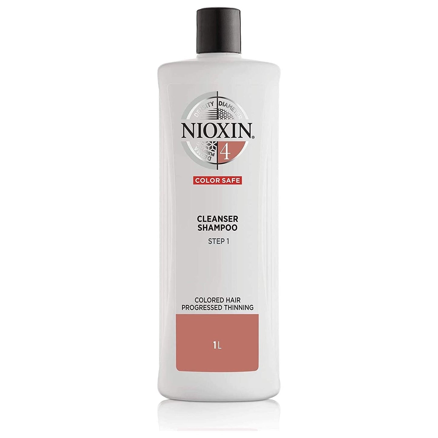 Nioxin System 4 Cleanser Shampoo for fine, chemically treated hair in a 33 fl oz bottle, designed for thinning hair care.