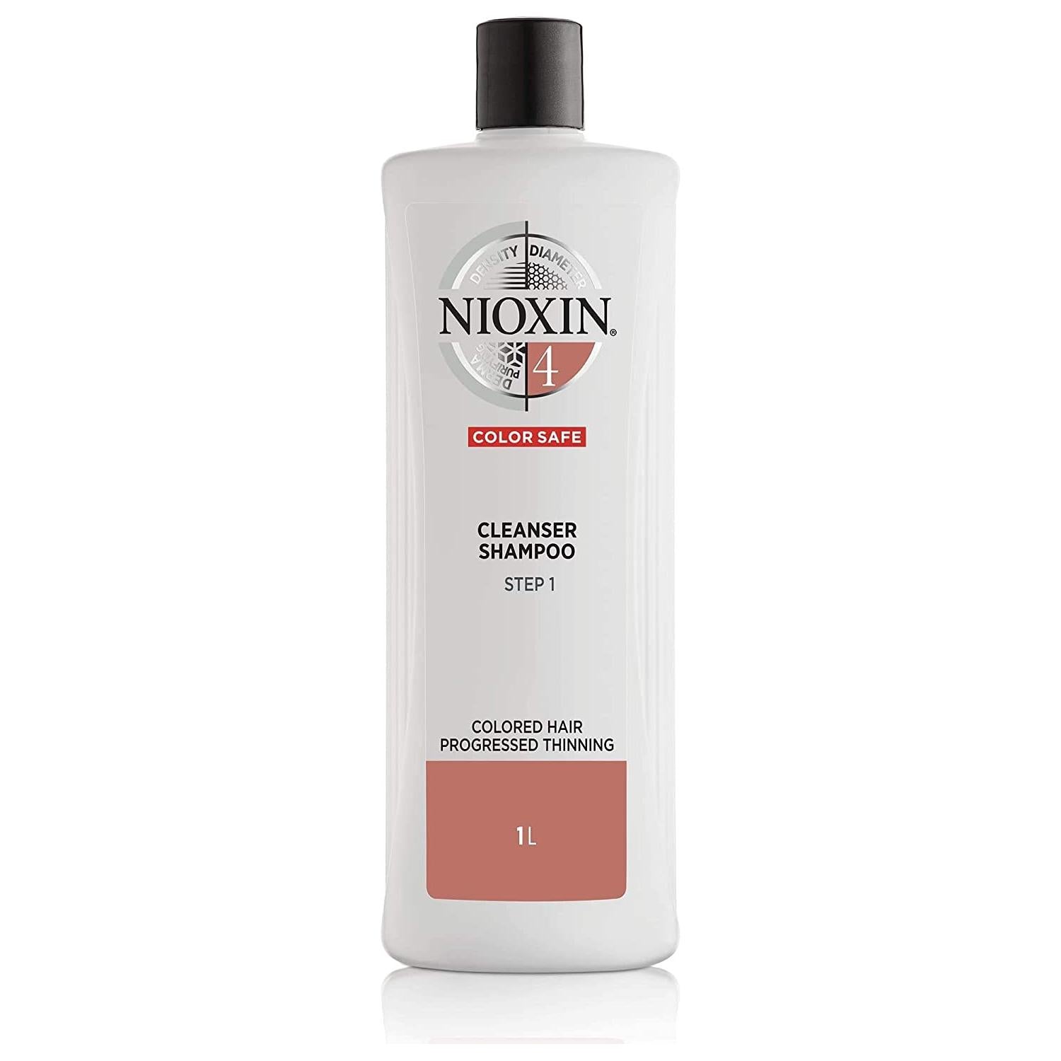 Nioxin System 4 Cleanser Shampoo for fine, chemically treated hair in a 33 fl oz bottle, designed for thinning hair care.
