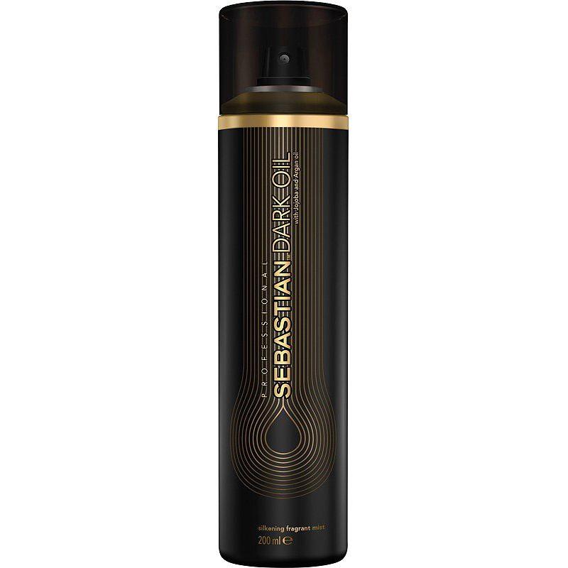 Sebastian Professional Dark Oil Silkening Mist in a 4.5oz spray bottle, designed to add shine and smooth hair.