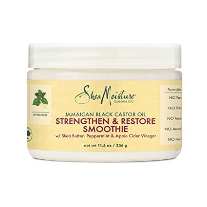 SheaMoisture Jamaican Black Castor Oil Hair Smoothie in 11 oz jar, nourishing and restoring for healthy hair care.