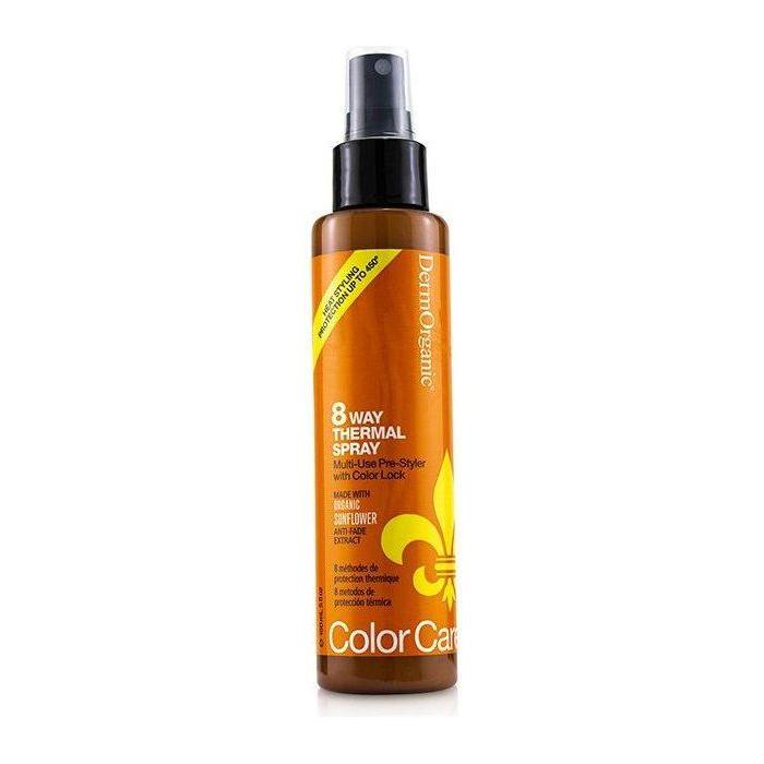 DermOrganic 8-Way Thermal Spray hair spray in 120ml bottle, designed to protect and style hair with thermal heat protection.