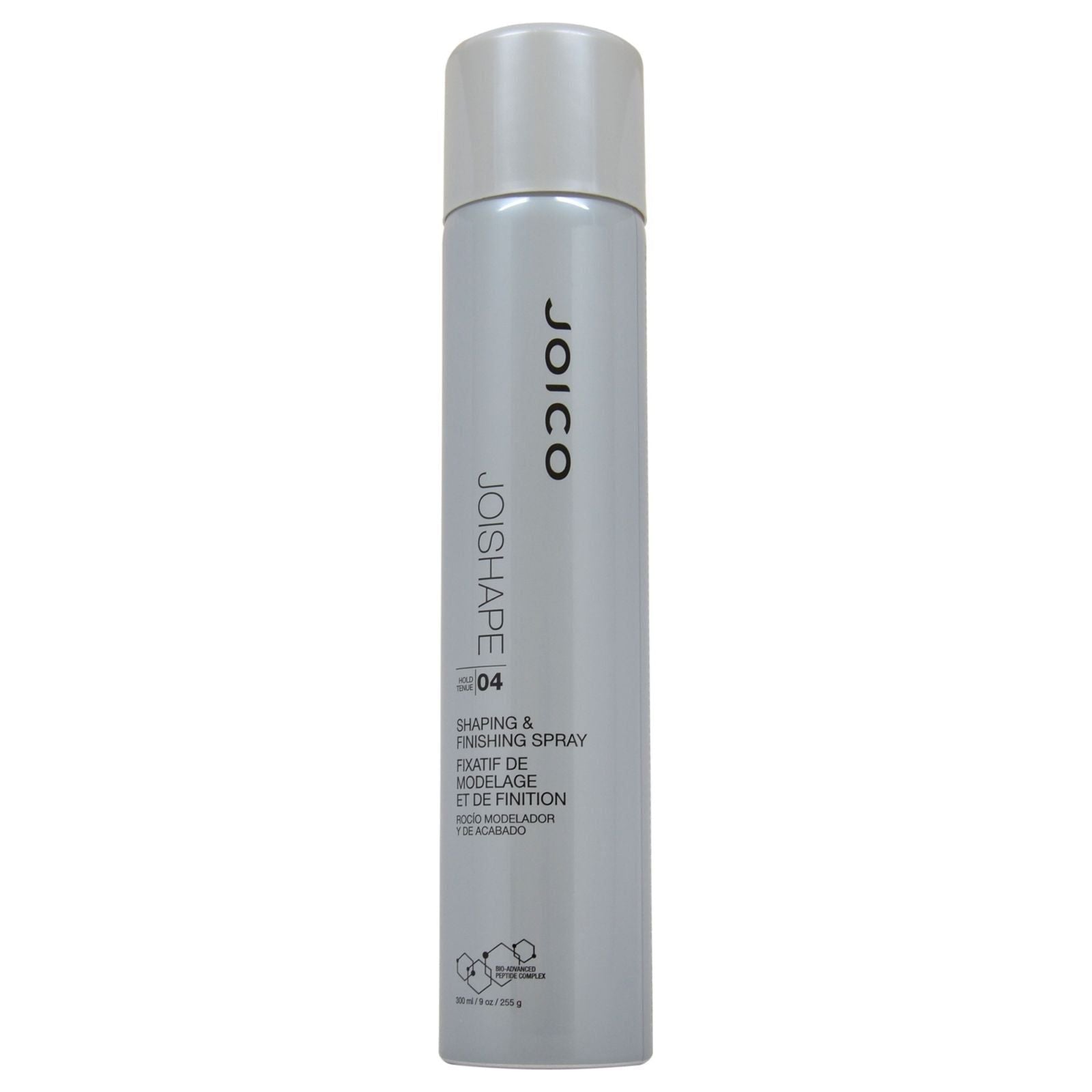 Joico JoiShape Shaping & Finishing Hair Spray 9 oz, aerosol spray for styling and hold, displayed in a natural hair setting.