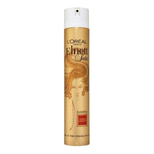 L'Oreal Elnett Normal Strength hair spray in a 400ml aerosol can, used for strong hold and styling.