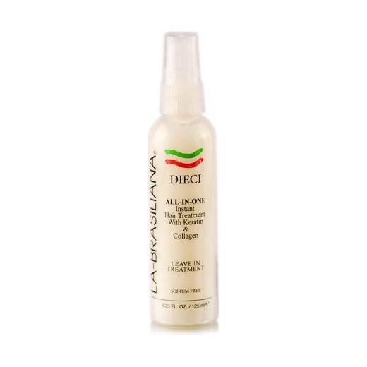 La Brasiliana Sette hair spray with keratin and collagen in an 8.8oz bottle, designed for strong, shiny hair.