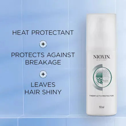 Nioxin Therm Activ Protector flexible hold hair spray in 5.1 oz bottle, used for heat protection and styling hold.