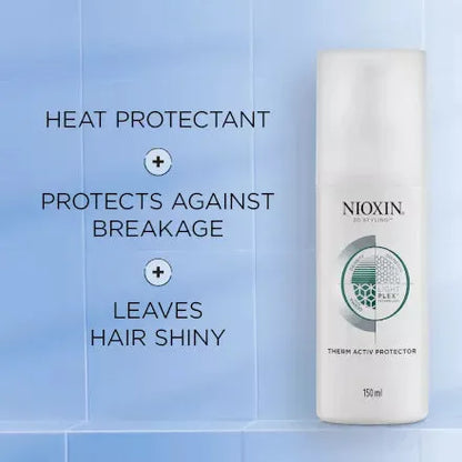 Nioxin Therm Activ Protector flexible hold hair spray in 5.1 oz bottle, used for heat protection and styling hold.