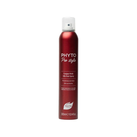 Phyto Pro Style Laque Soie Silk Hair Spray 300ml by Pasteur Pharmacy, showing the sleek bottle and spray nozzle.