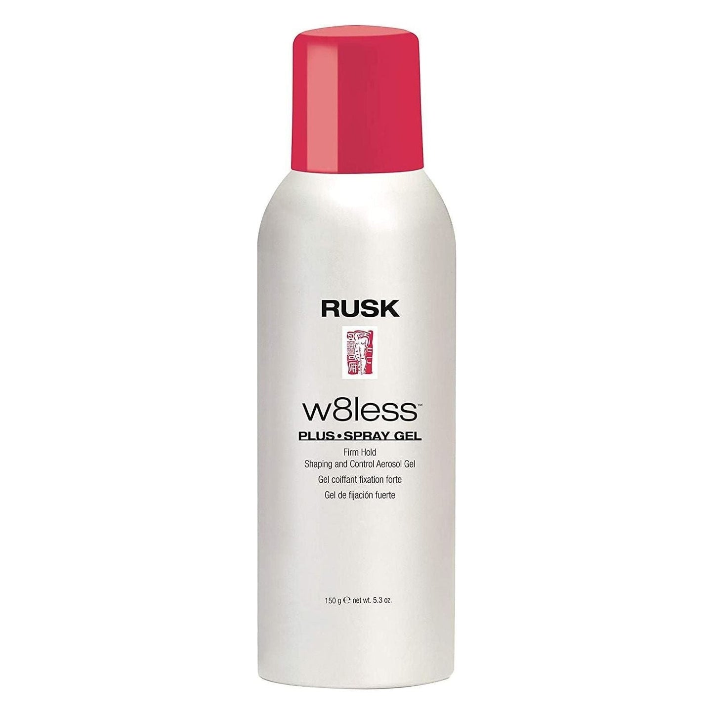 Rusk W8less Spray Gel by Pasteur Pharmacy, 5.3 oz, firm hold aerosol hair spray with shaping and control for styled hair.