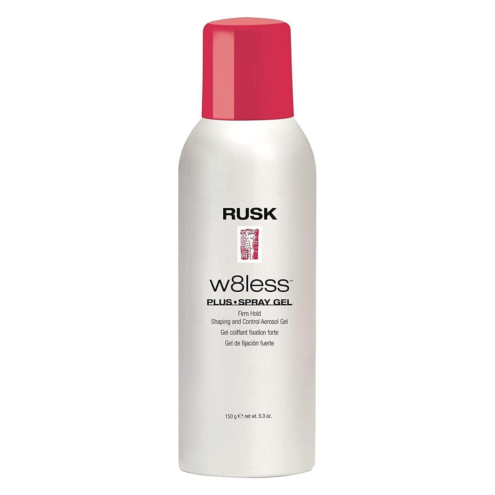 Rusk W8less Spray Gel by Pasteur Pharmacy, 5.3 oz, firm hold aerosol hair spray with shaping and control for styled hair.