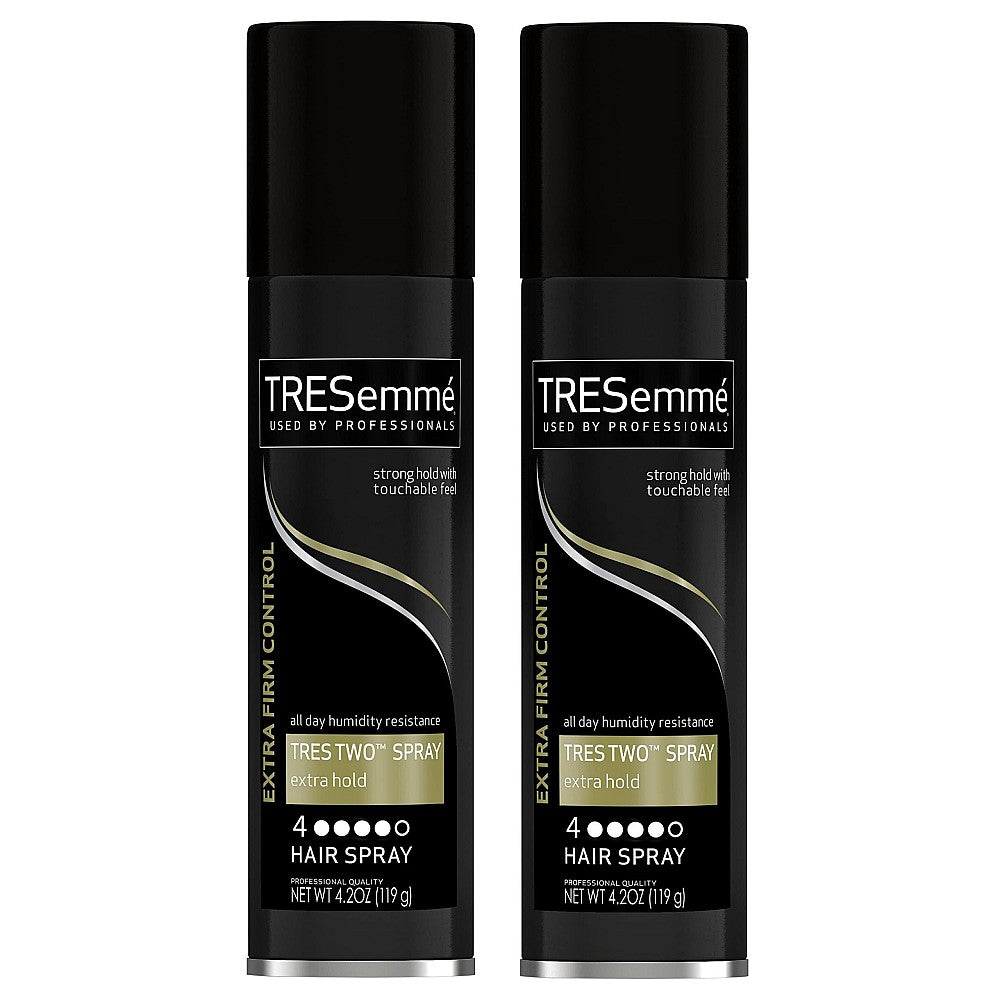 TRESemme Two Extra Hold Hair Spray in a 4.2 oz bottle, providing strong hold for styled hair.