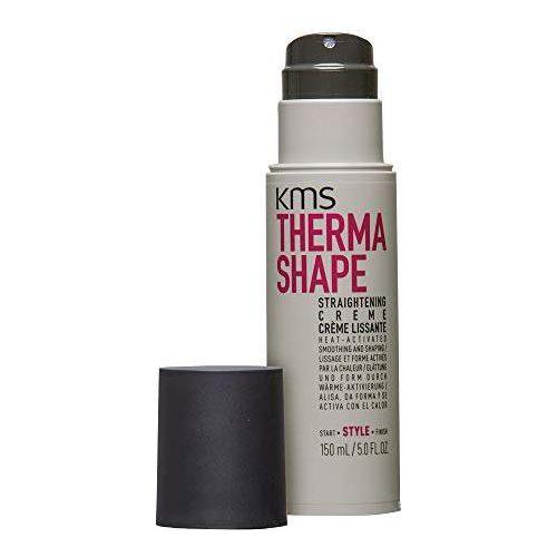 KMS Therma Shape Straightening Creme in 5 oz container, smoothing and straightening hair with a creamy formula.